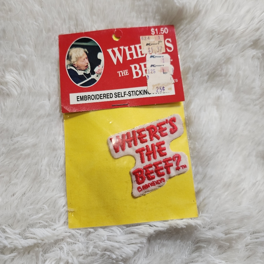 Vintage 1980's Wendy's where's the beef self sticking embroidered patch New